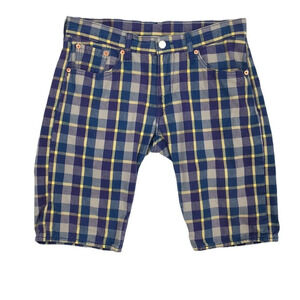 Levis Blue Purple Plaid 504 Chino Shorts Mens 30 Flat Front 100%‎ Cotton